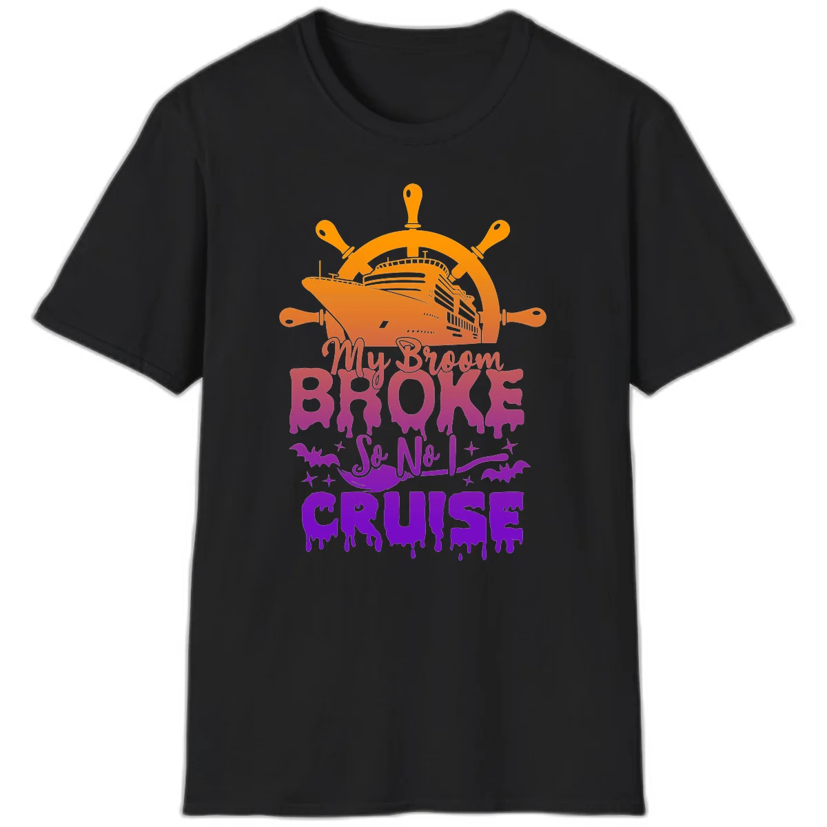 My Broom So No I Cruise Halloween Vacation T-Shirt in Black