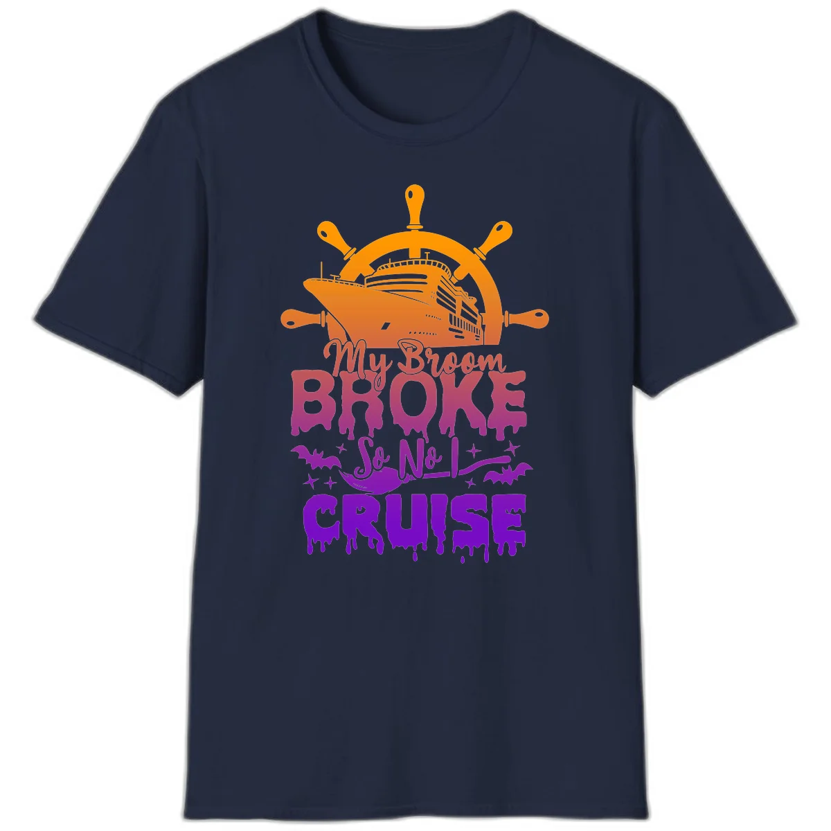 My Broom So No I Cruise Halloween Vacation T-Shirt in Navy