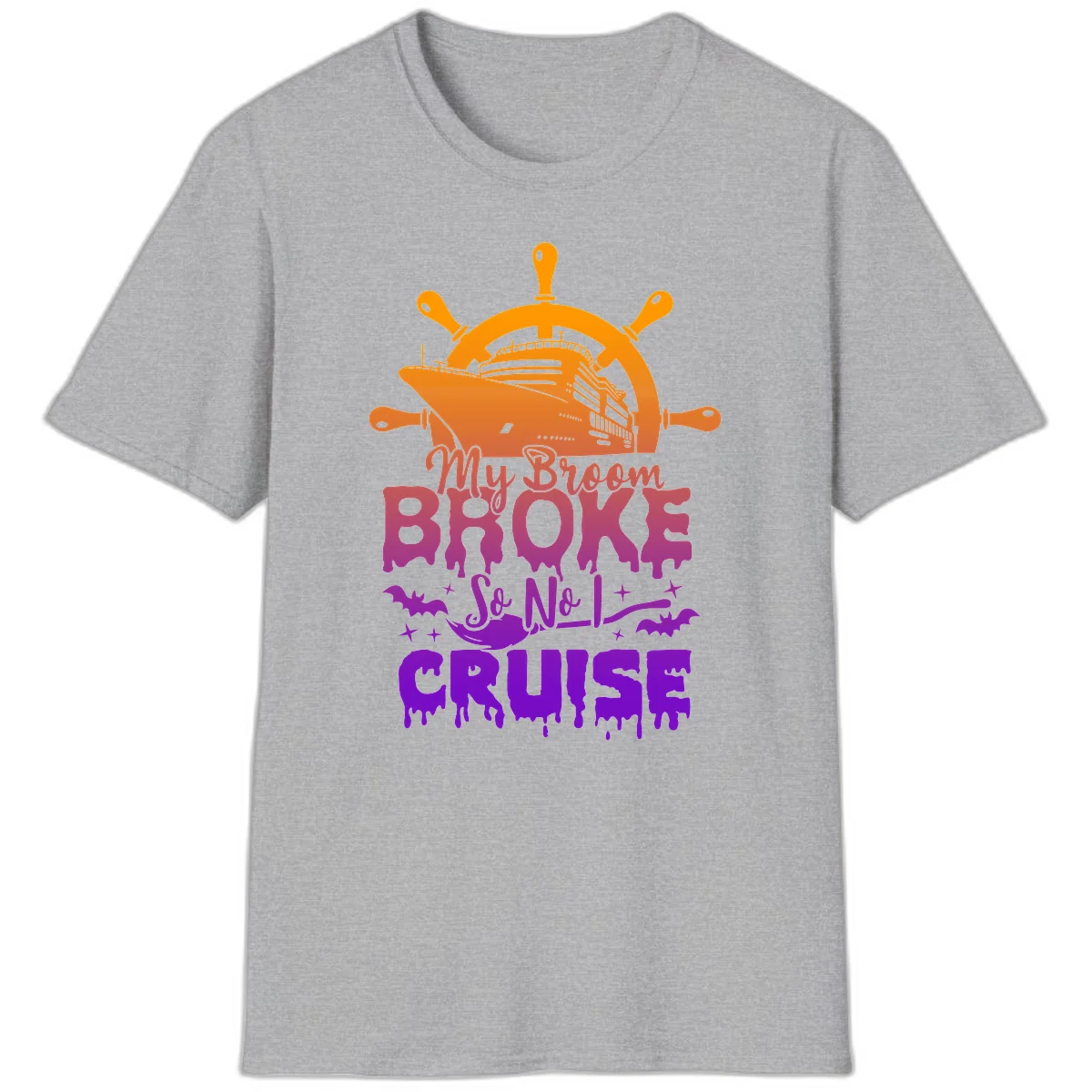 My Broom So No I Cruise Halloween Vacation T-Shirt in Sport Grey