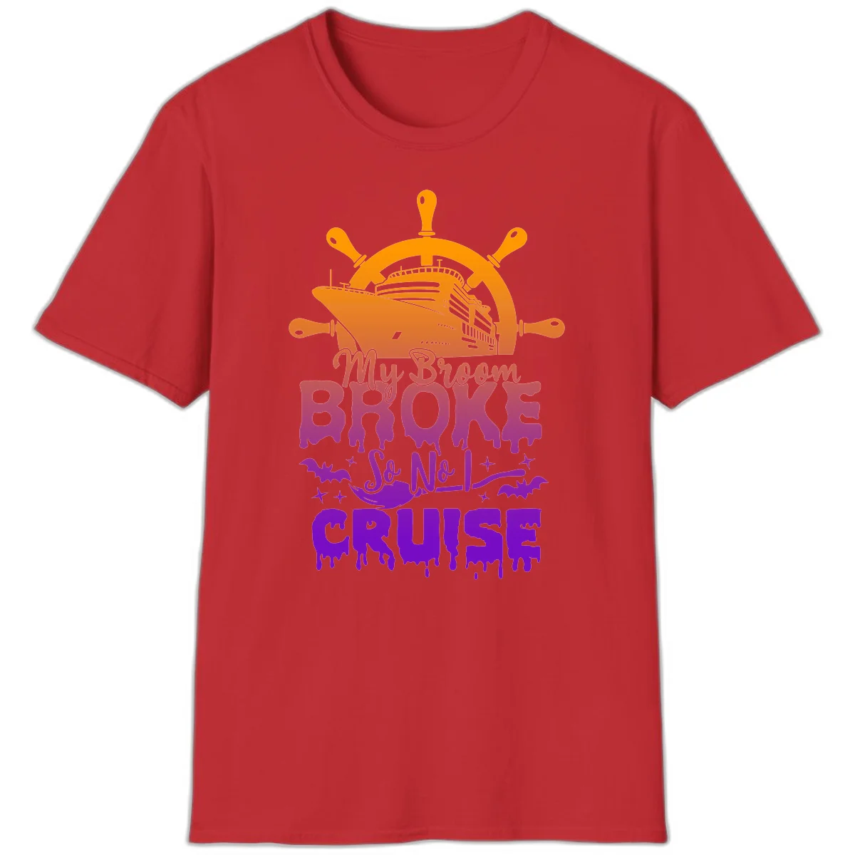 My Broom So No I Cruise Halloween Vacation T-Shirt in Red