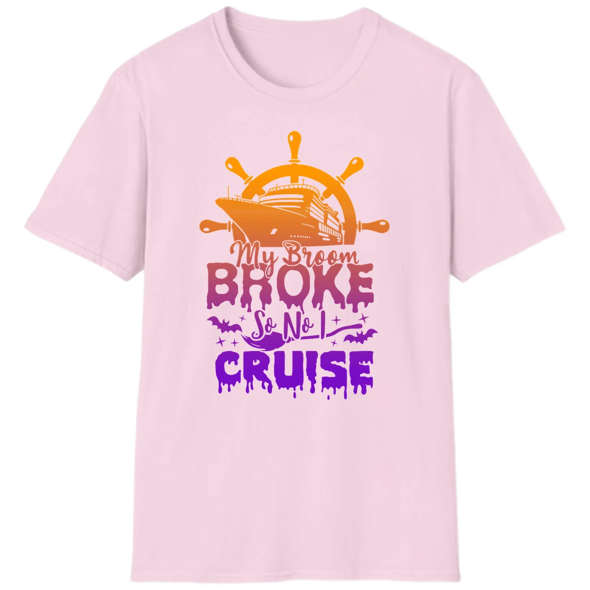 My Broom So No I Cruise Halloween Vacation T-Shirt in Light Pink
