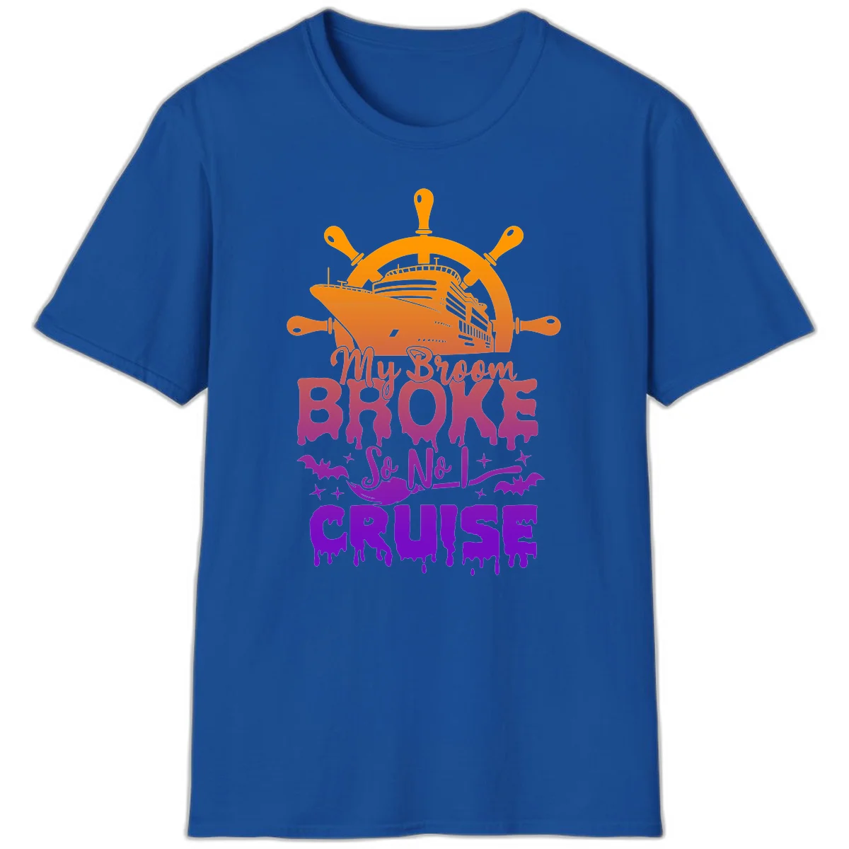 My Broom So No I Cruise Halloween Vacation T-Shirt in Royal