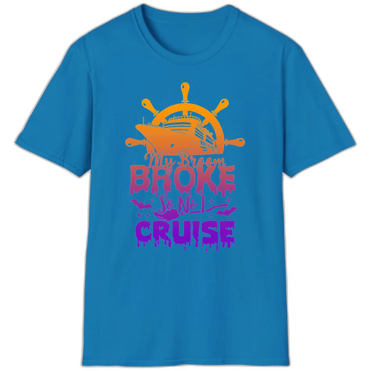My Broom So No I Cruise Halloween Vacation T-Shirt in Sapphire