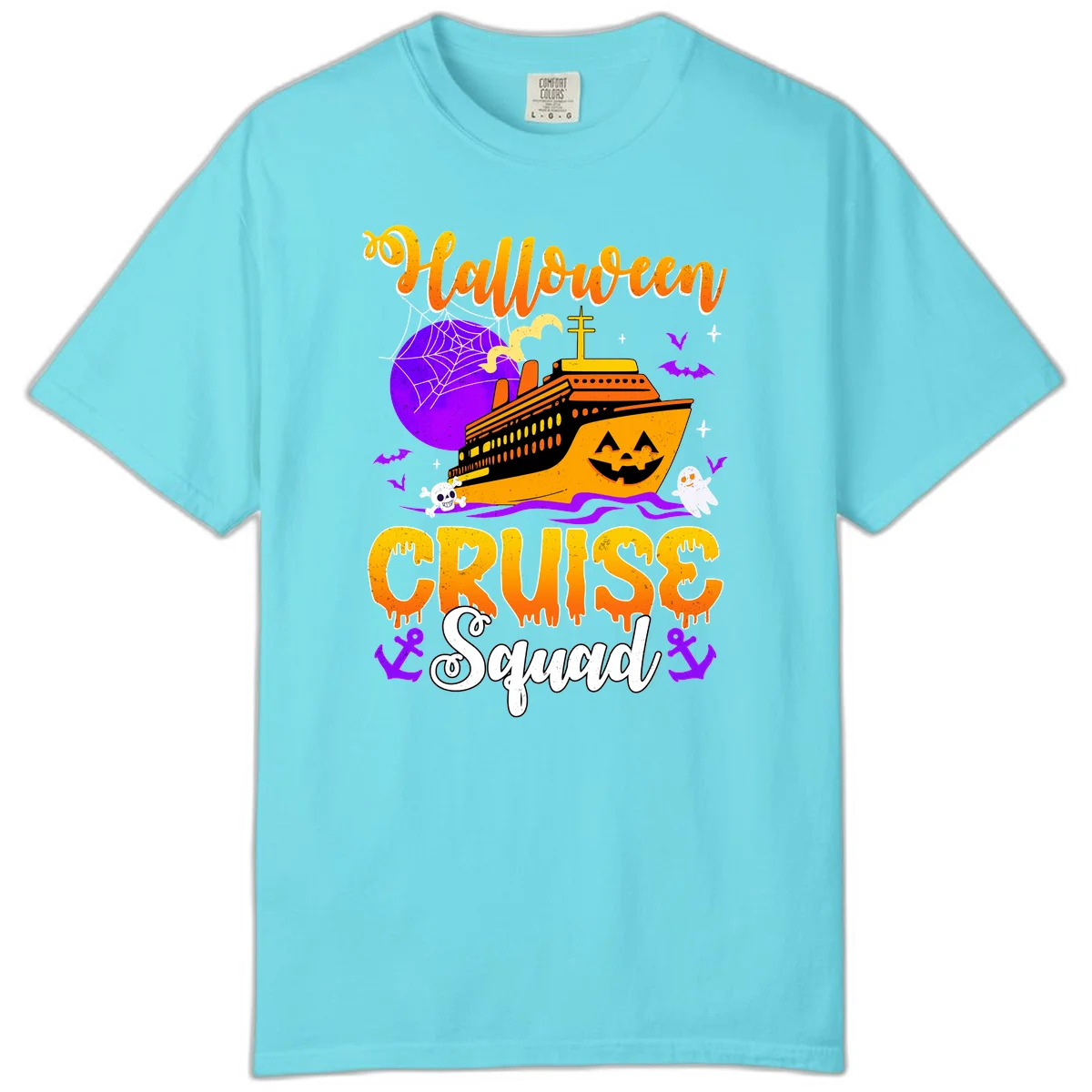 Halloween Cruise Squad Comfort Color Tee in Lagoon Blue