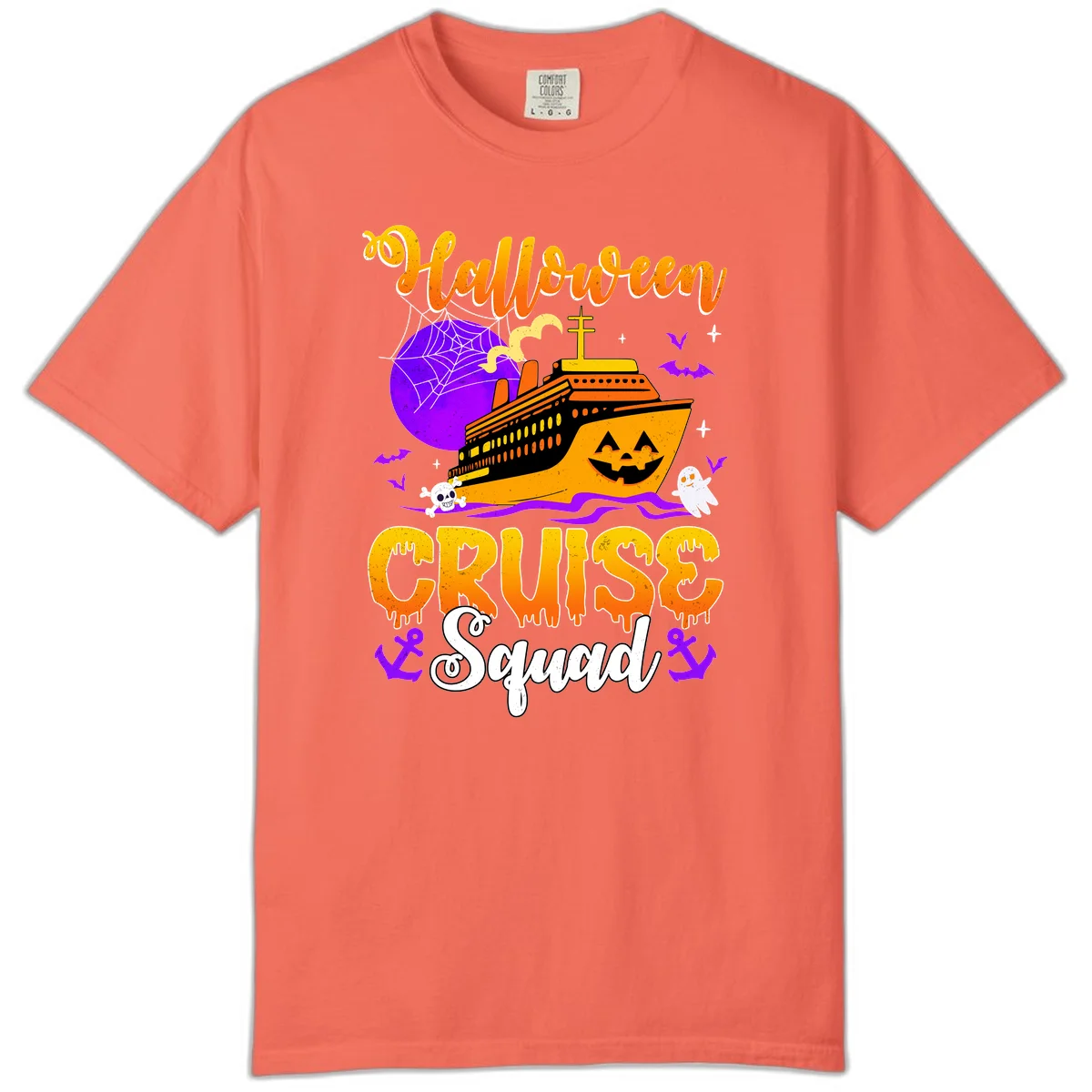 Halloween Cruise Squad Comfort Color Tee in Bright Salmon
