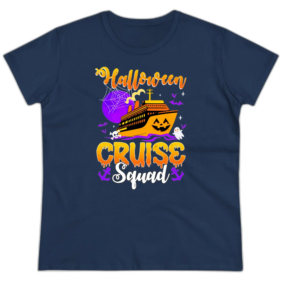 Halloween Cruise Squad Ladies Tee in Navy
