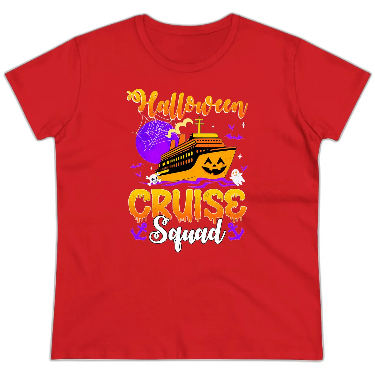 Halloween Cruise Squad Ladies Tee in Red