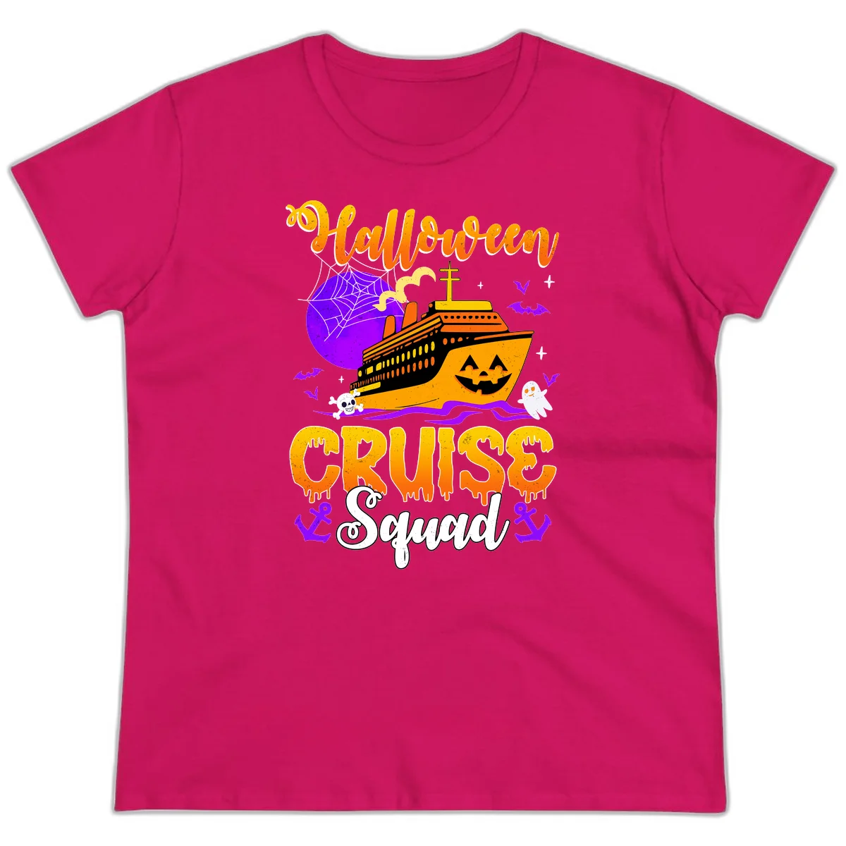 Halloween Cruise Squad Ladies Tee in Heliconia