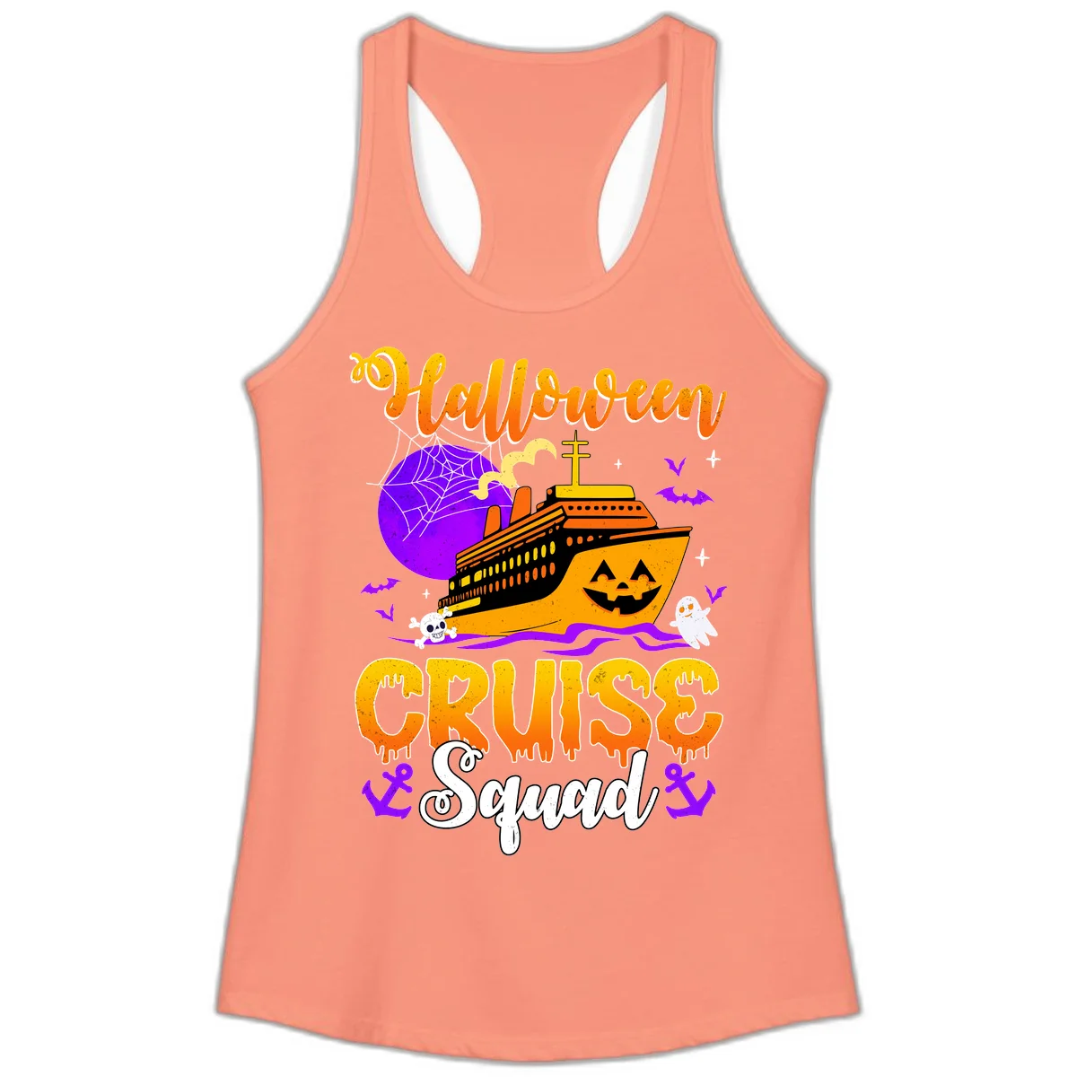 Halloween Cruise Squad Ladies Tank in Solid Light Orange