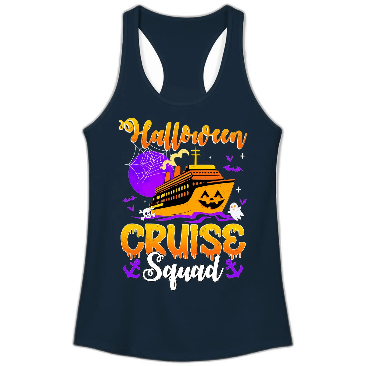 Halloween Cruise Squad Ladies Tank in Solid Midnight Navy