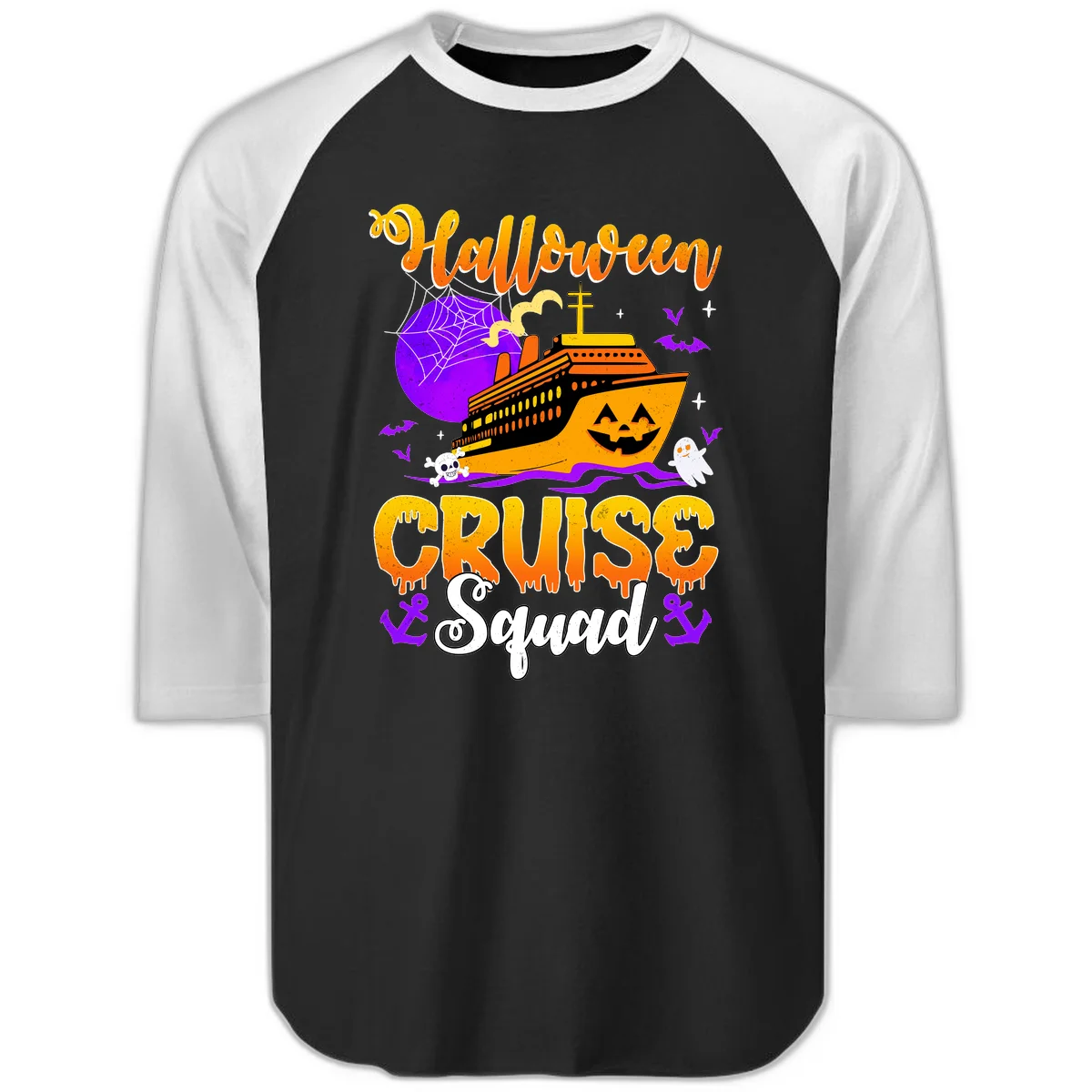 Halloween Cruise Squad Raglan 3/4 in Black White