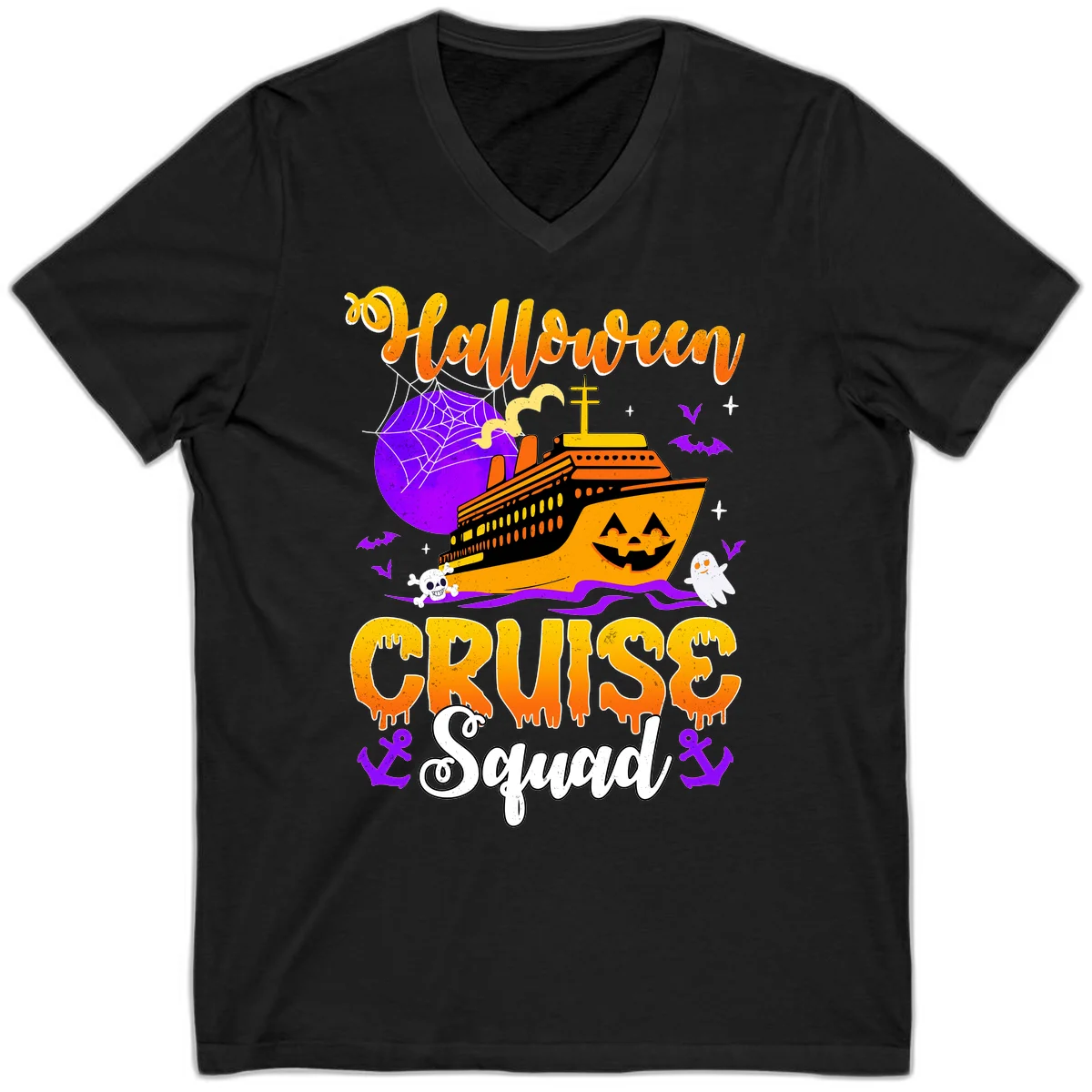 Halloween Cruise Squad V-Neck in Black