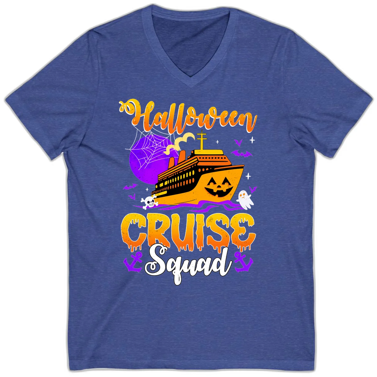 Halloween Cruise Squad V-Neck in Heather True Royal