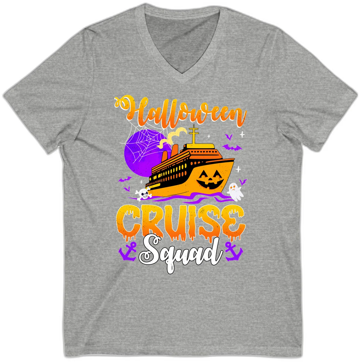 Halloween Cruise Squad V-Neck in Athletic Heather