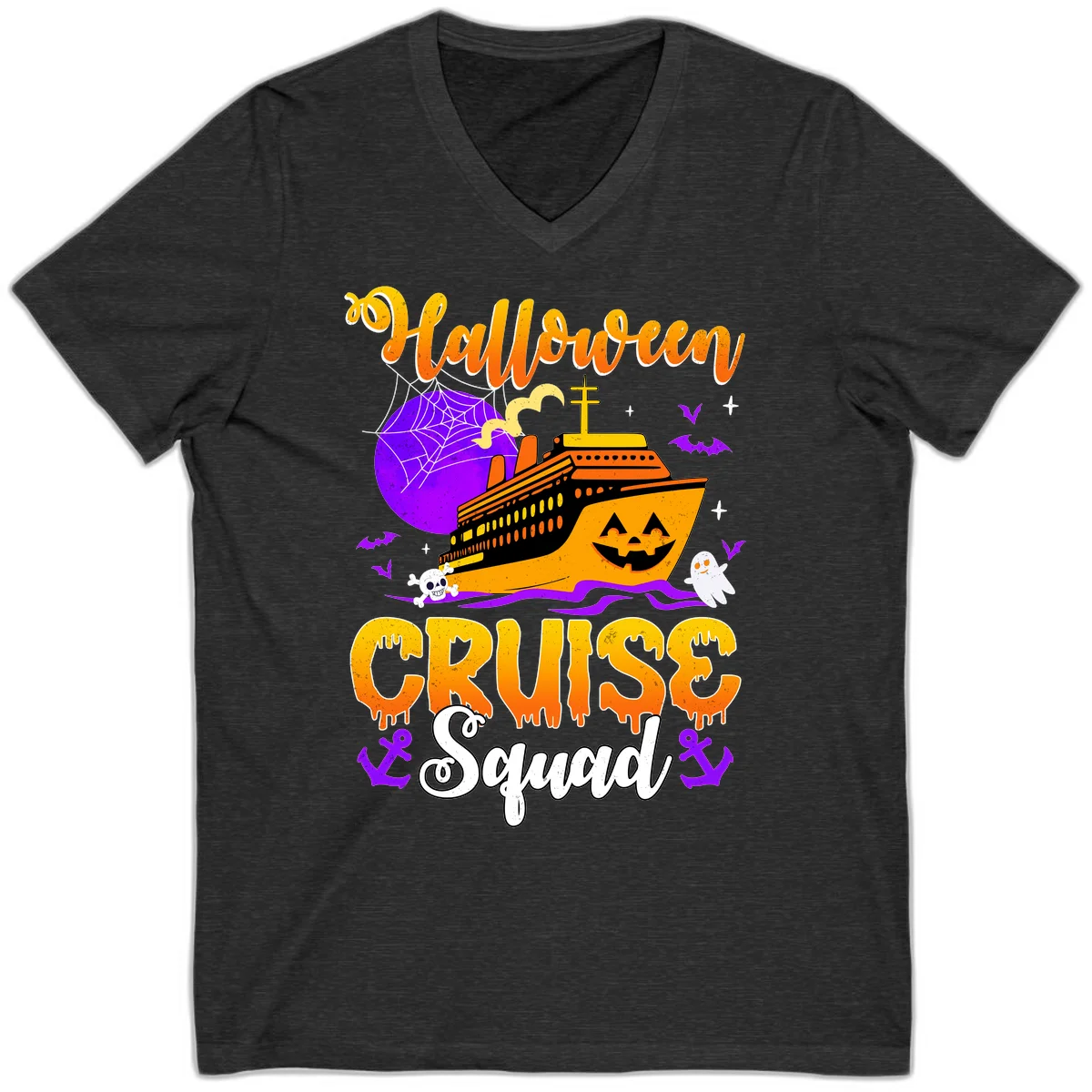 Halloween Cruise Squad V-Neck in Dark Grey Heather