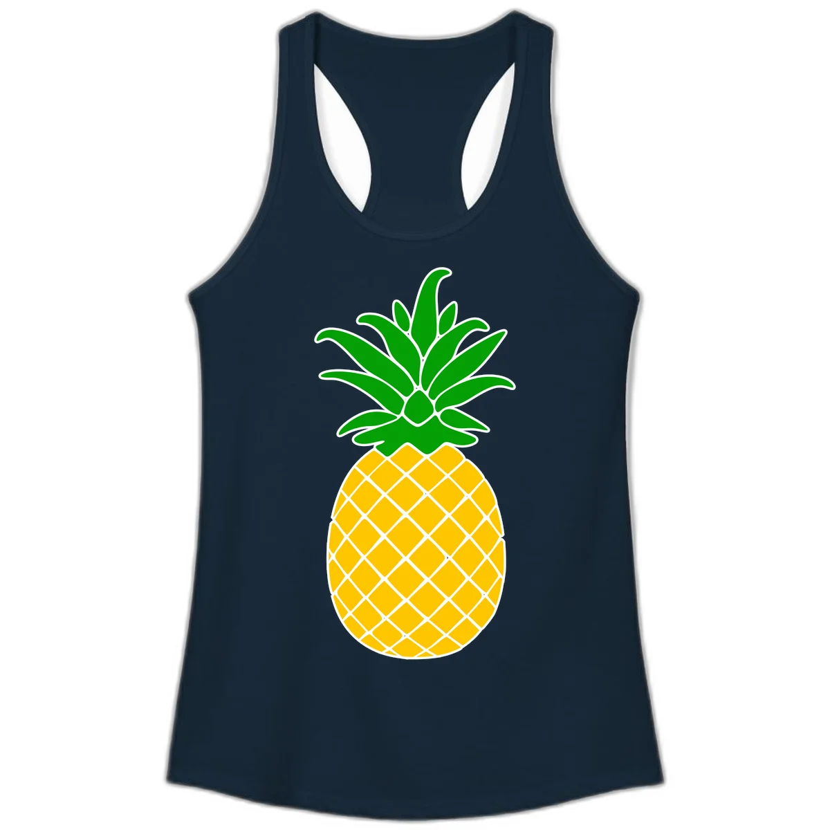Tropical Pineapple Crown Ladies Tank in Solid Midnight Navy
