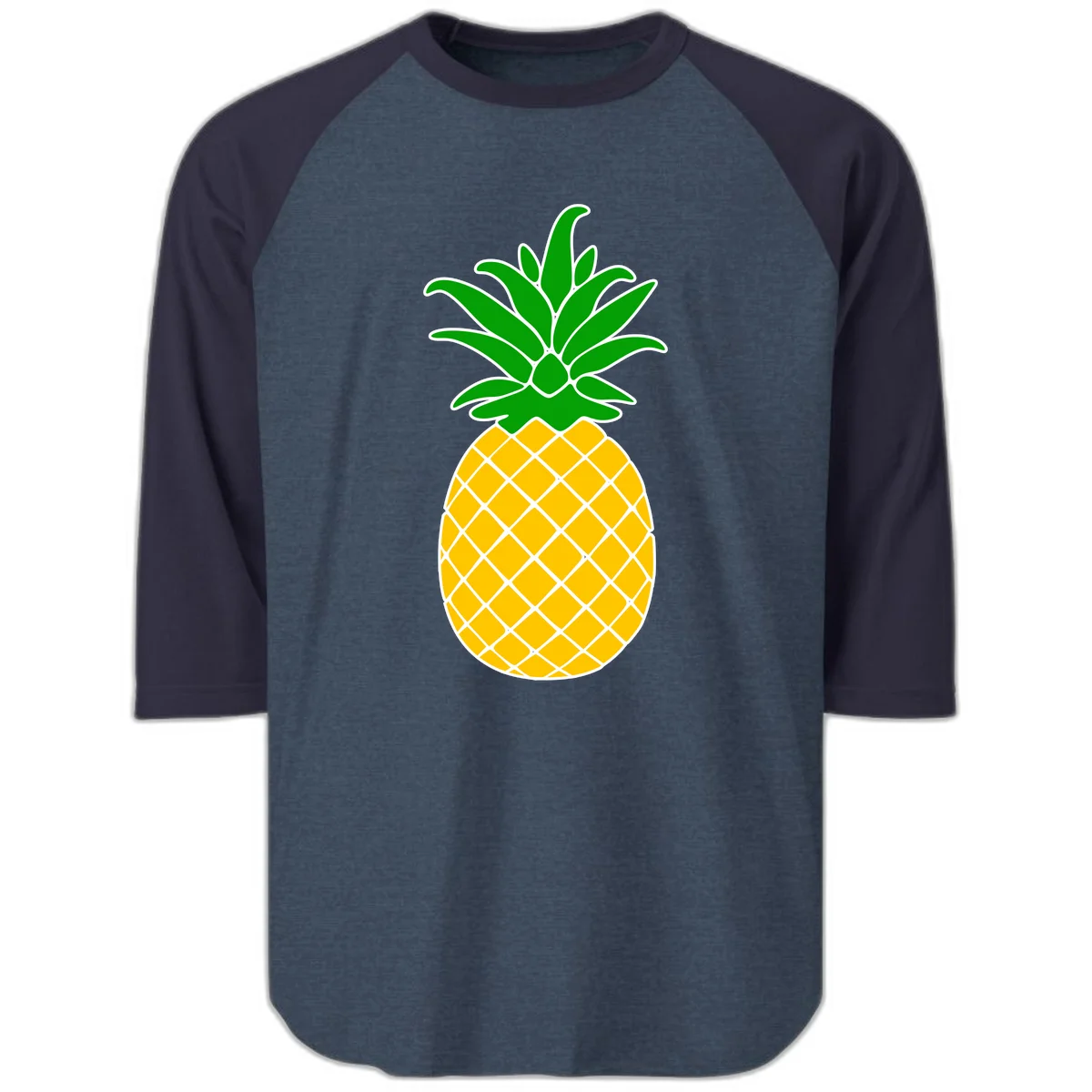 Tropical Pineapple Crown Raglan 3/4 in Heather Denim Navy