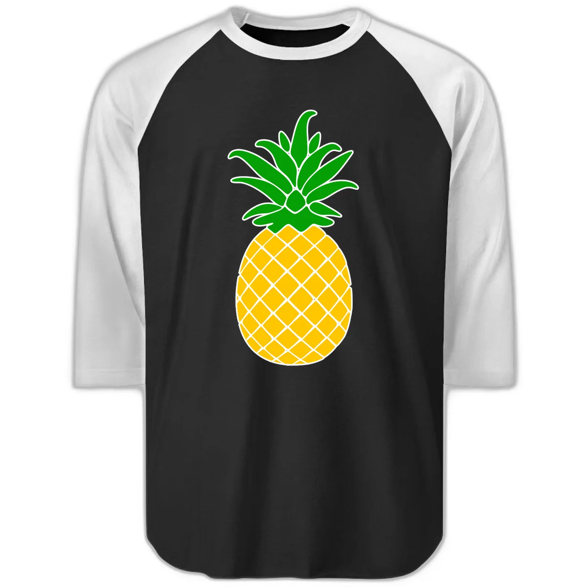 Tropical Pineapple Crown Raglan 3/4 in Black White