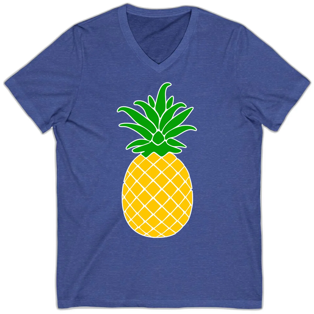 Tropical Pineapple Crown V-Neck Tee in Heather True Royal