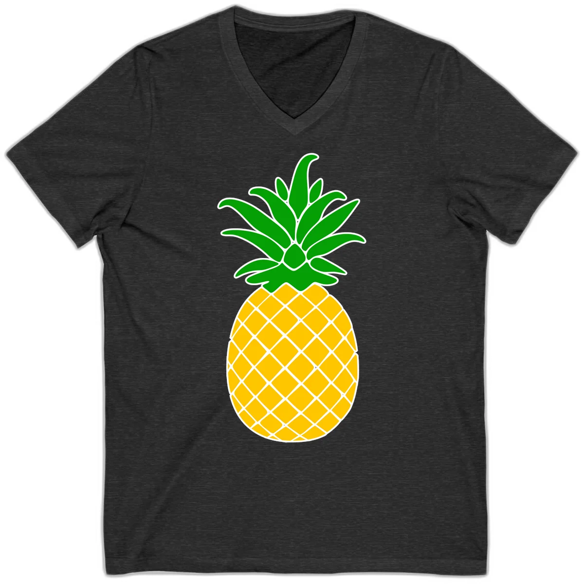 Tropical Pineapple Crown V-Neck Tee in Dark Grey Heather