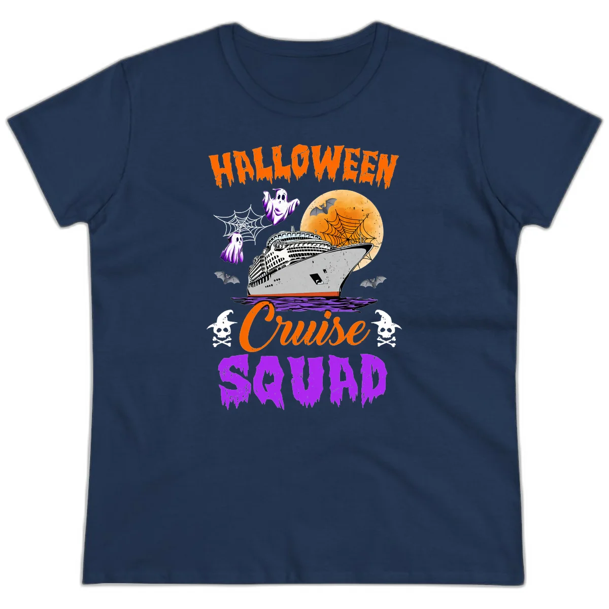 Halloween Cruise Squad Ladies Tee in Navy