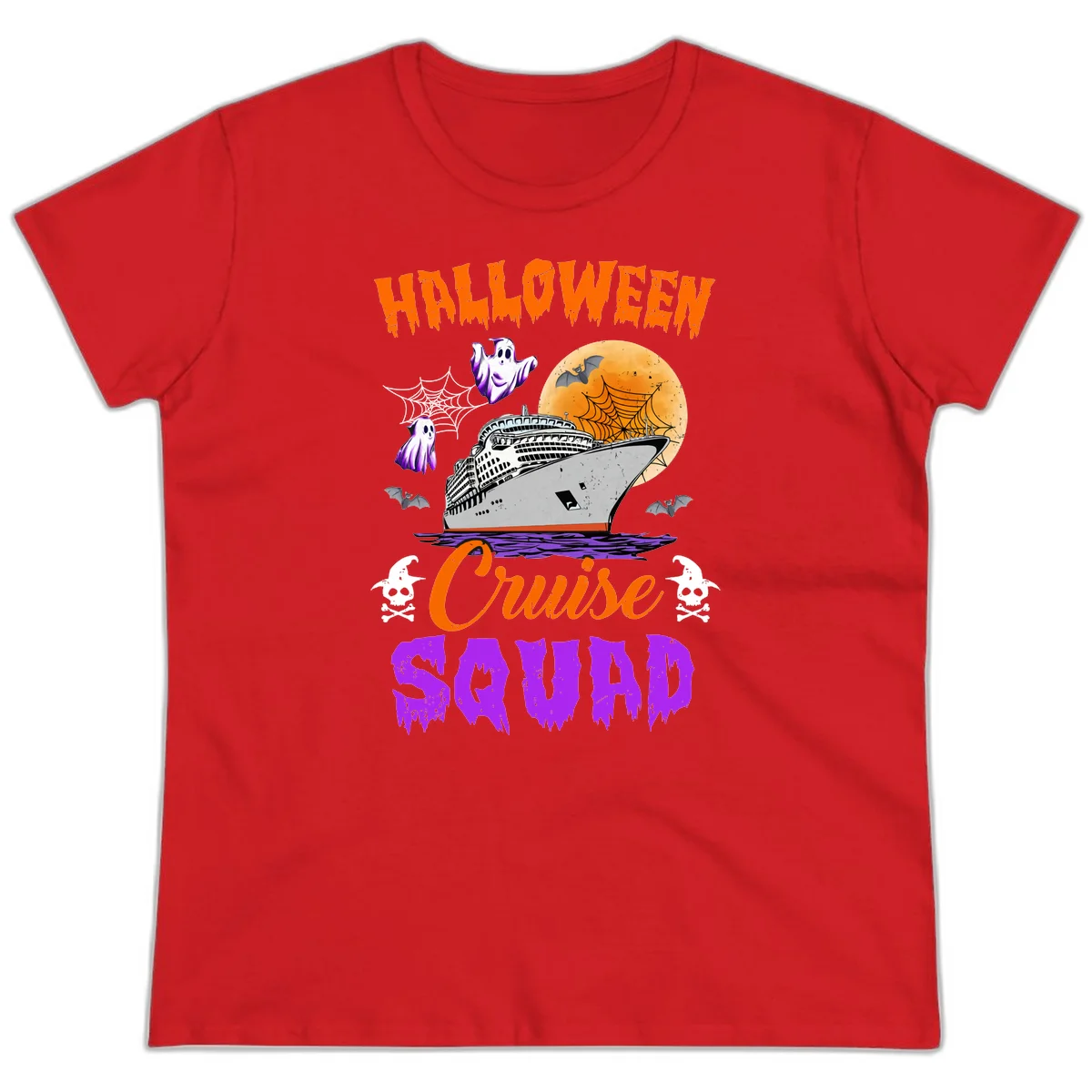 Halloween Cruise Squad Ladies Tee in Red