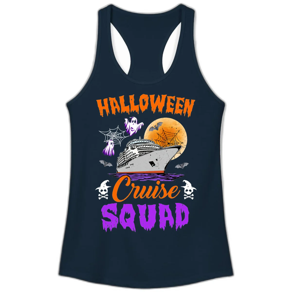 Halloween Cruise Squad Ladies Tank in Solid Midnight Navy