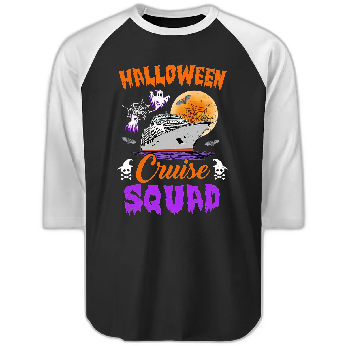 Halloween Cruise Squad Raglan 3/4 in Black White