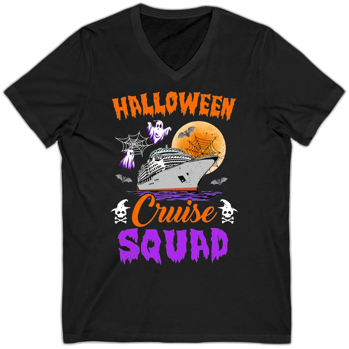 Halloween Cruise Squad V-Neck in Black