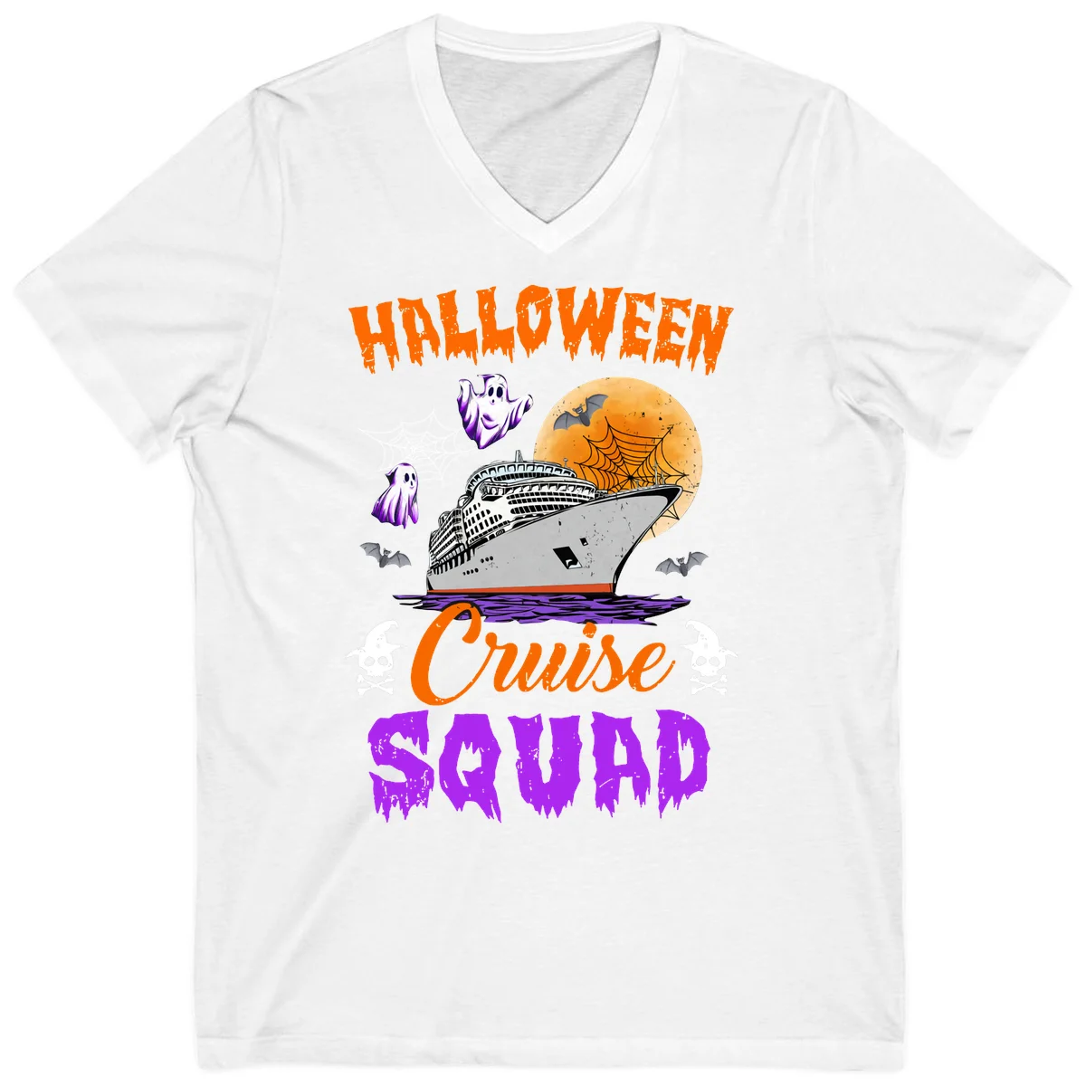 Halloween Cruise Squad V-Neck in White