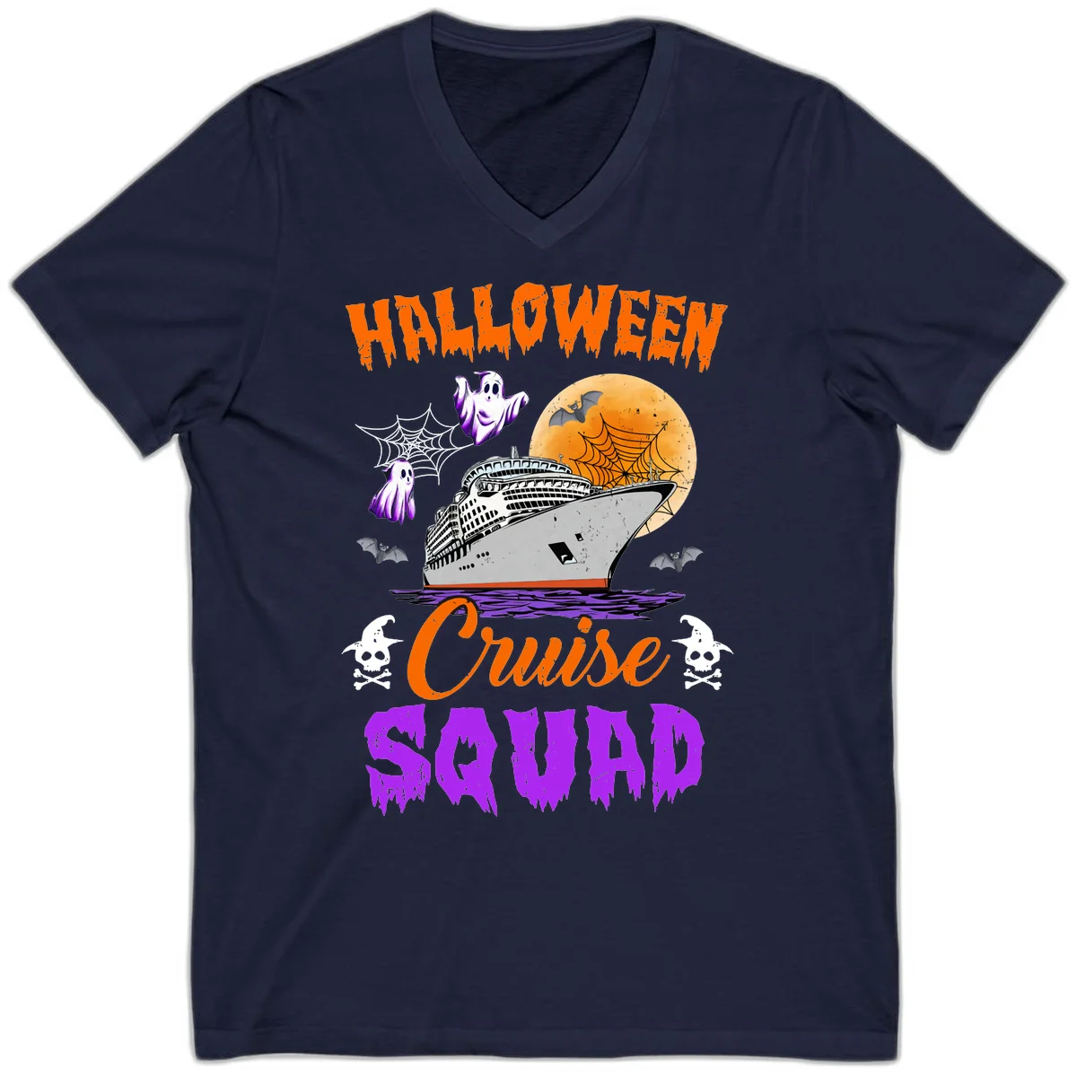 Halloween Cruise Squad V-Neck in Navy