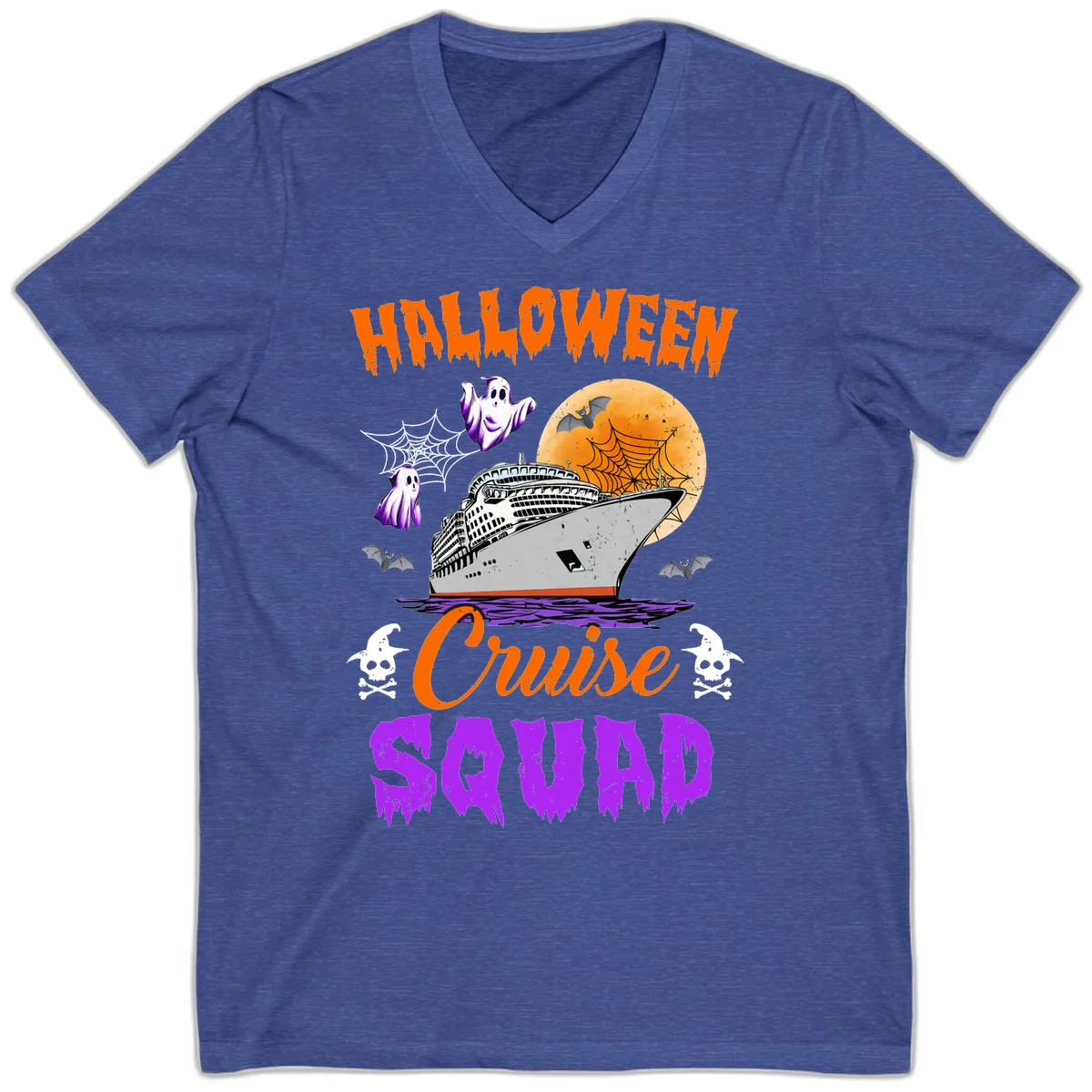Halloween Cruise Squad V-Neck in Heather True Royal