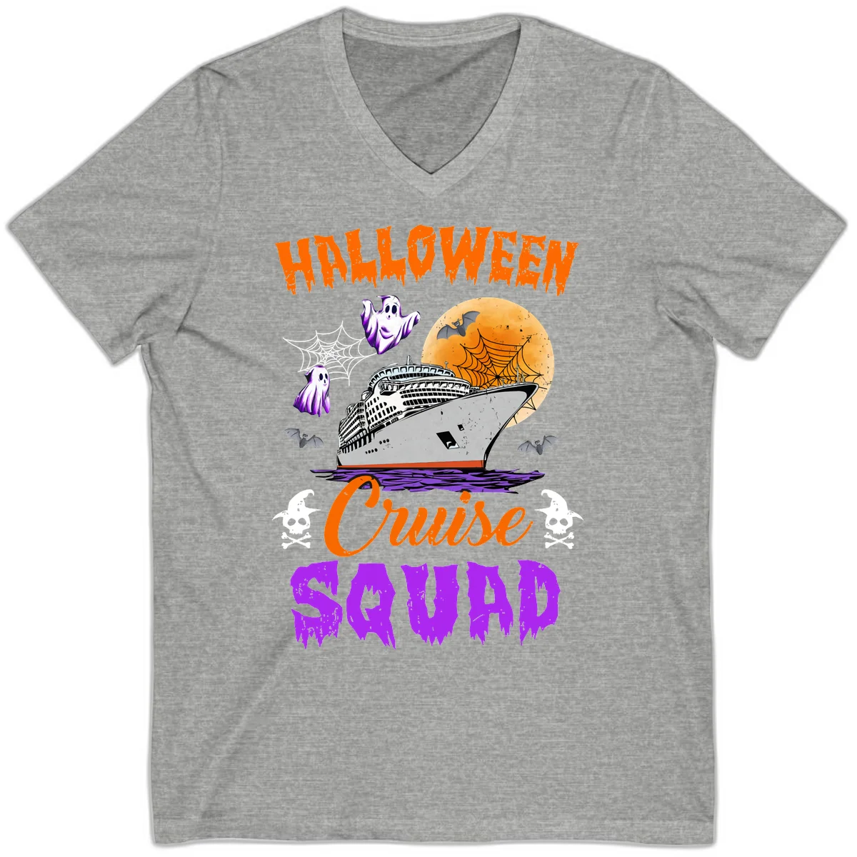 Halloween Cruise Squad V-Neck in Athletic Heather