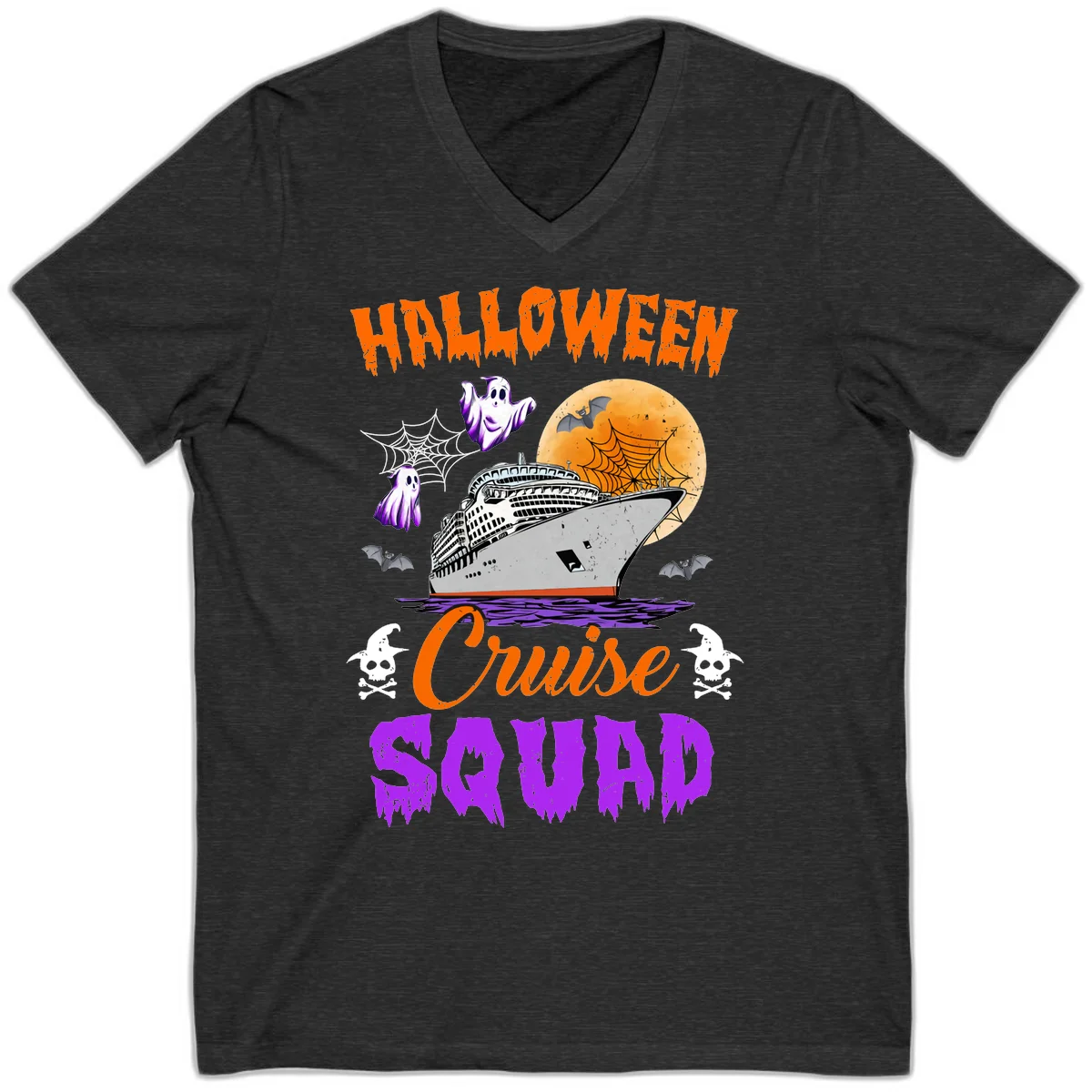 Halloween Cruise Squad V-Neck in Dark Grey Heather