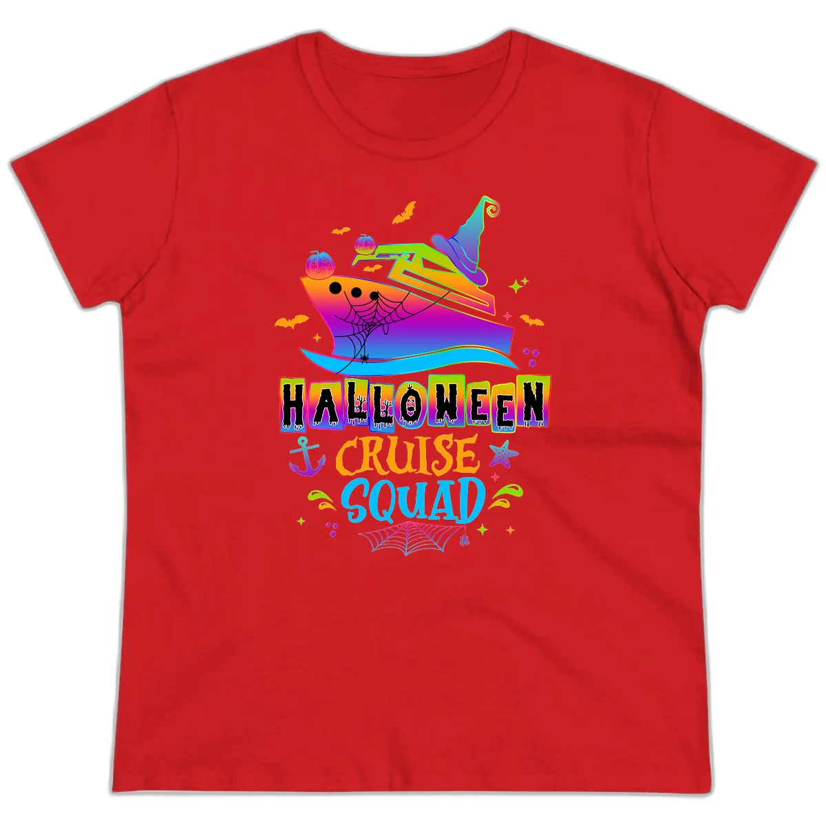 Halloween Cruise Squad Ladies Tee in Red