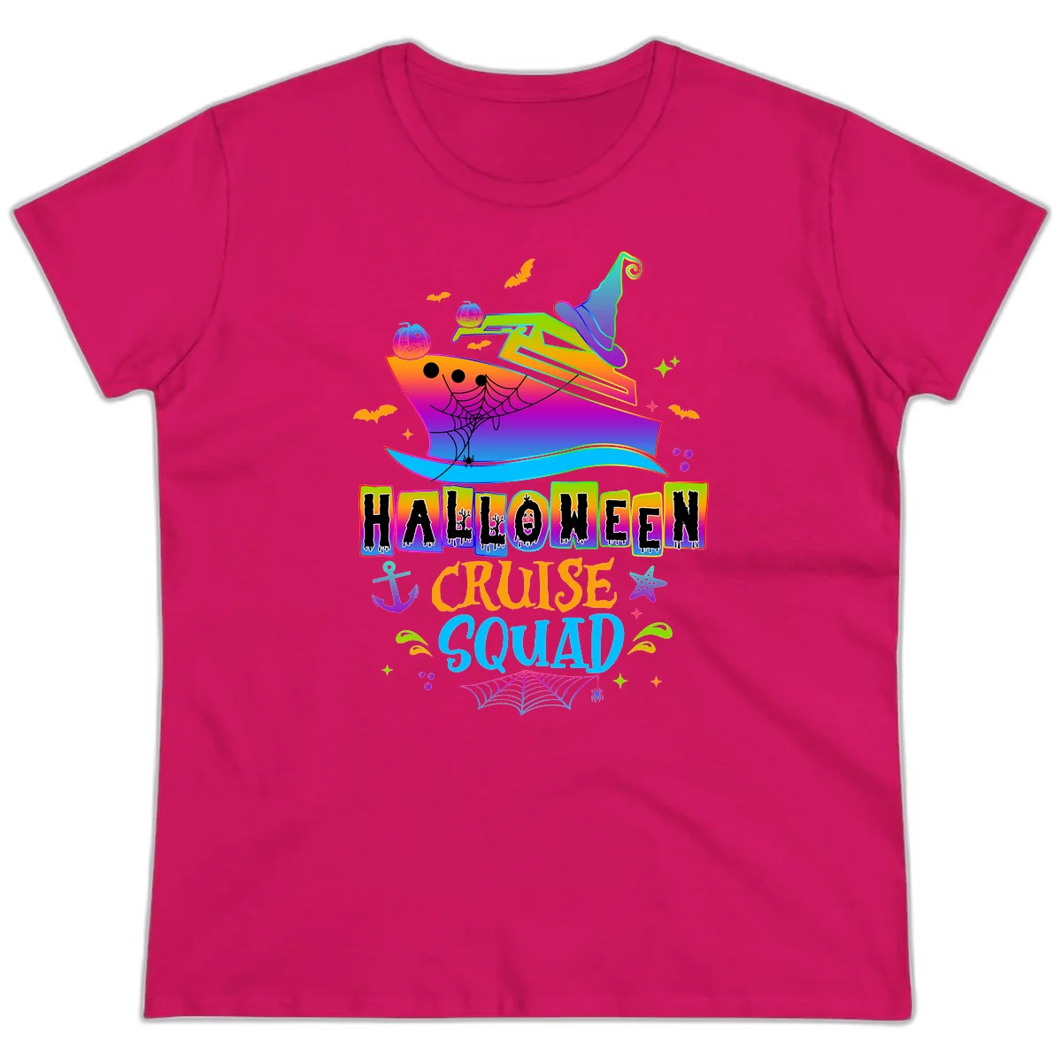 Halloween Cruise Squad Ladies Tee in Heliconia