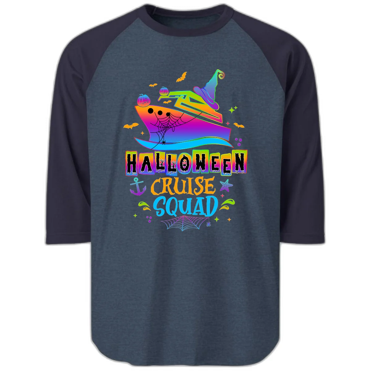 Halloween Cruise Squad Raglan 3/4 in Heather Denim Navy