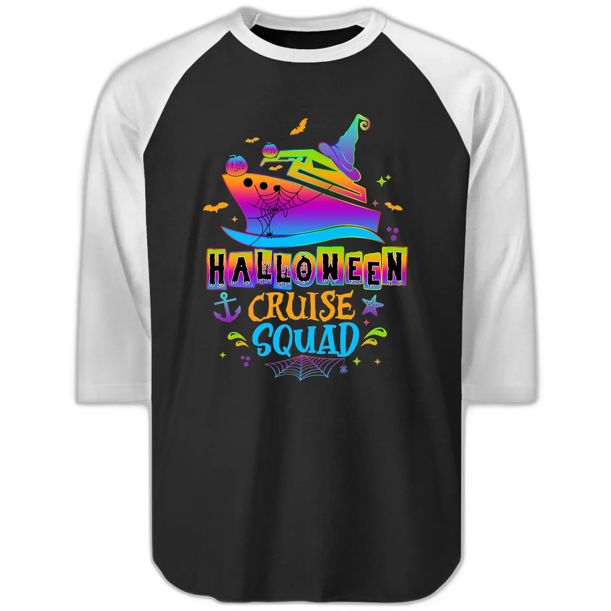 Halloween Cruise Squad Raglan 3/4 in Black White