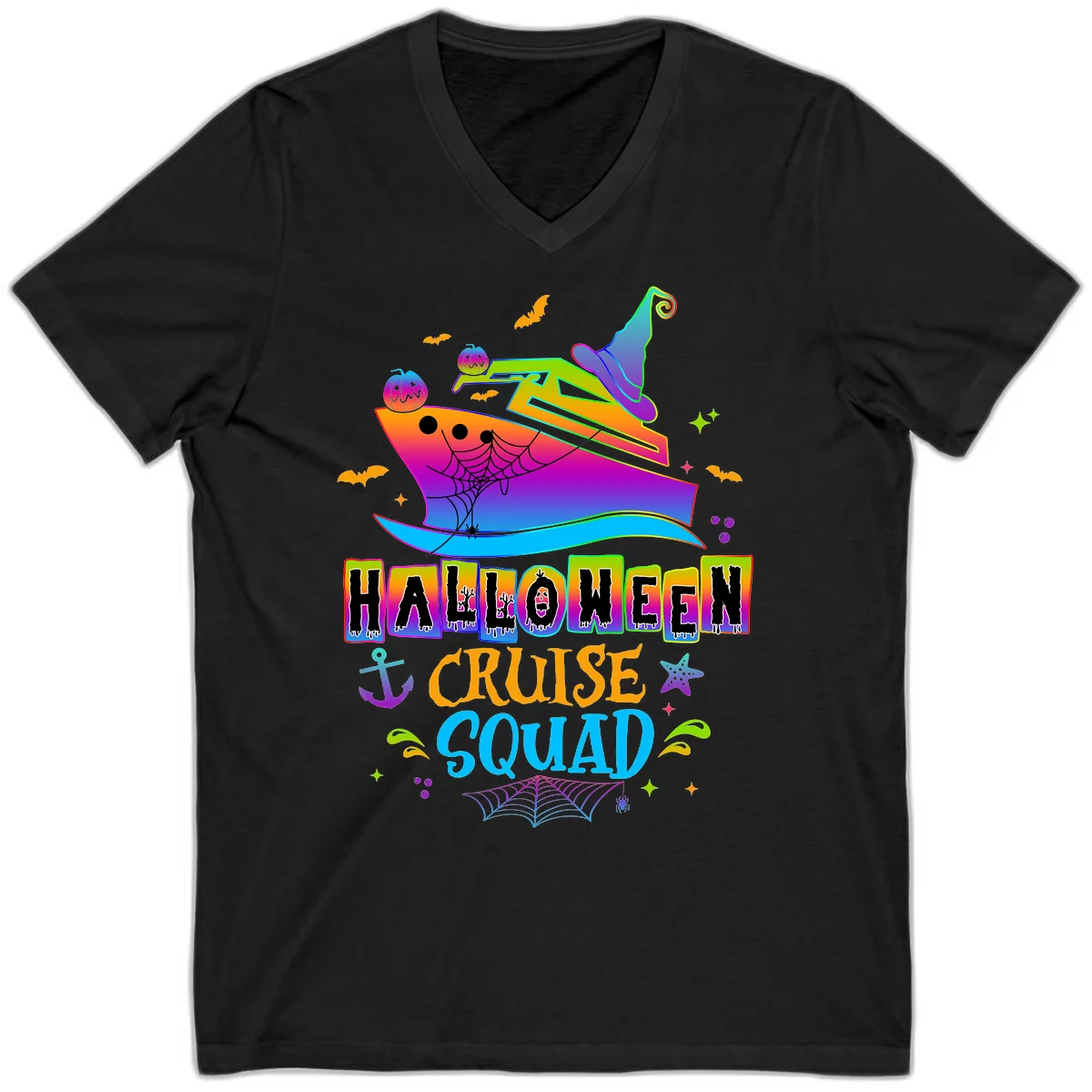Halloween Cruise Squad V-Neck in Black
