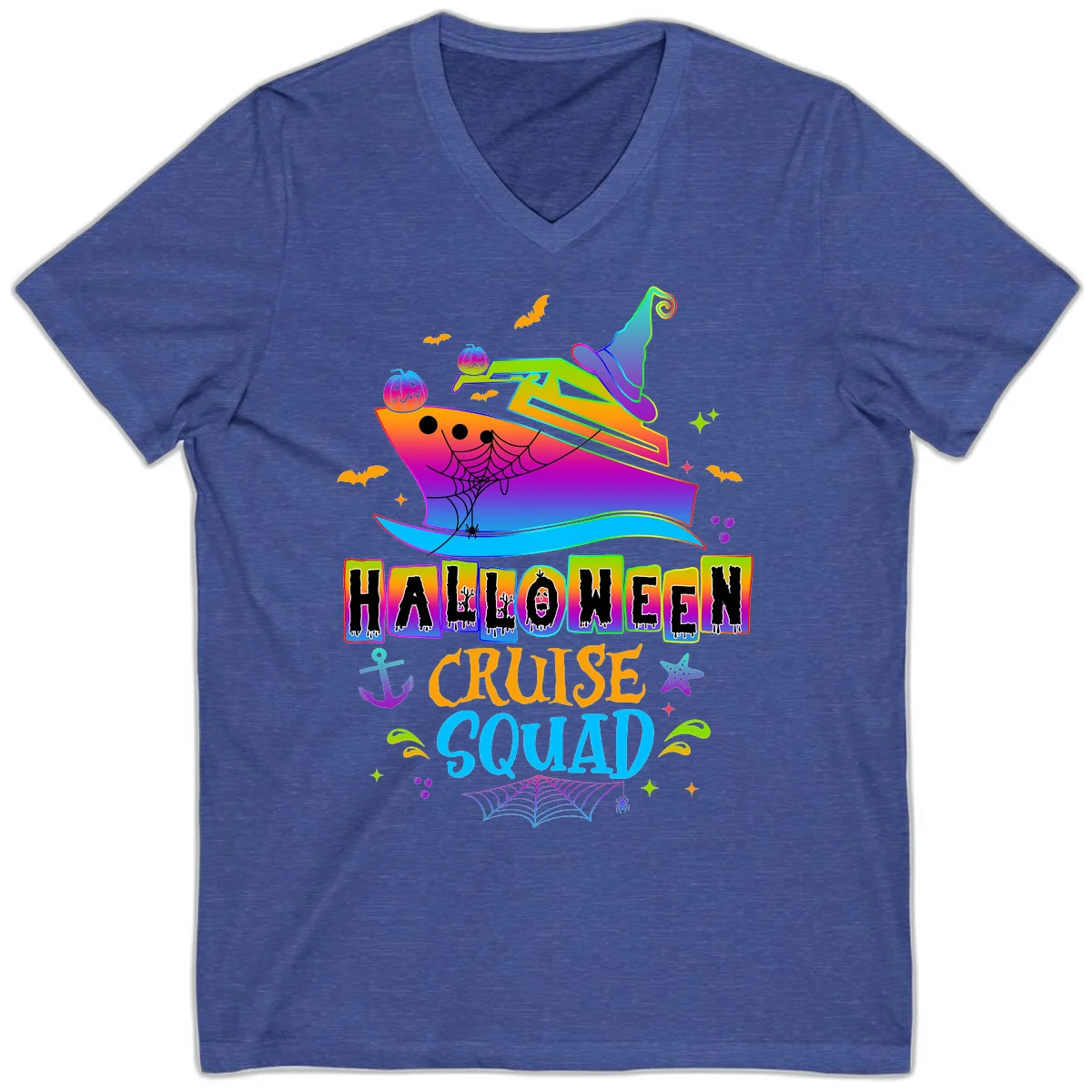 Halloween Cruise Squad V-Neck in Heather True Royal