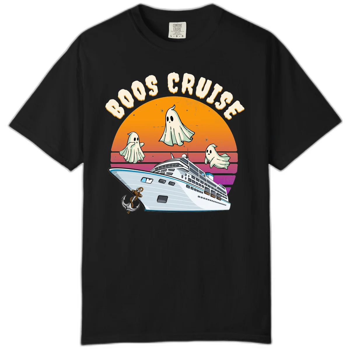 Boo Cruise Ship Ghost Halloween Comfort Color Tee in Black