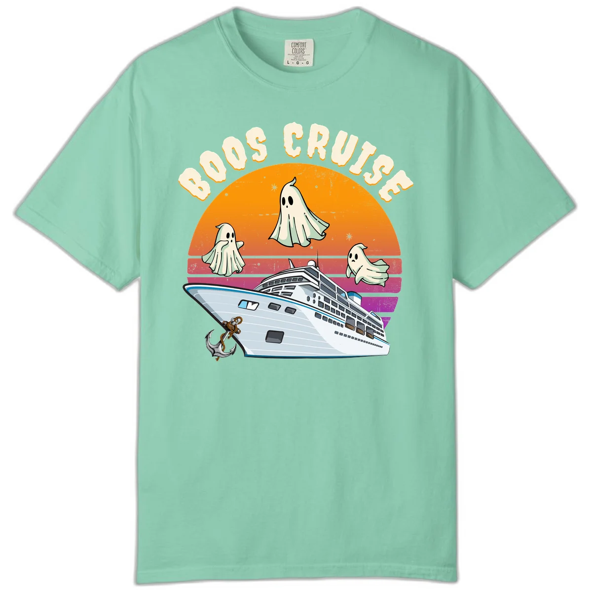 Boo Cruise Ship Ghost Halloween Comfort Color Tee in Island Reef