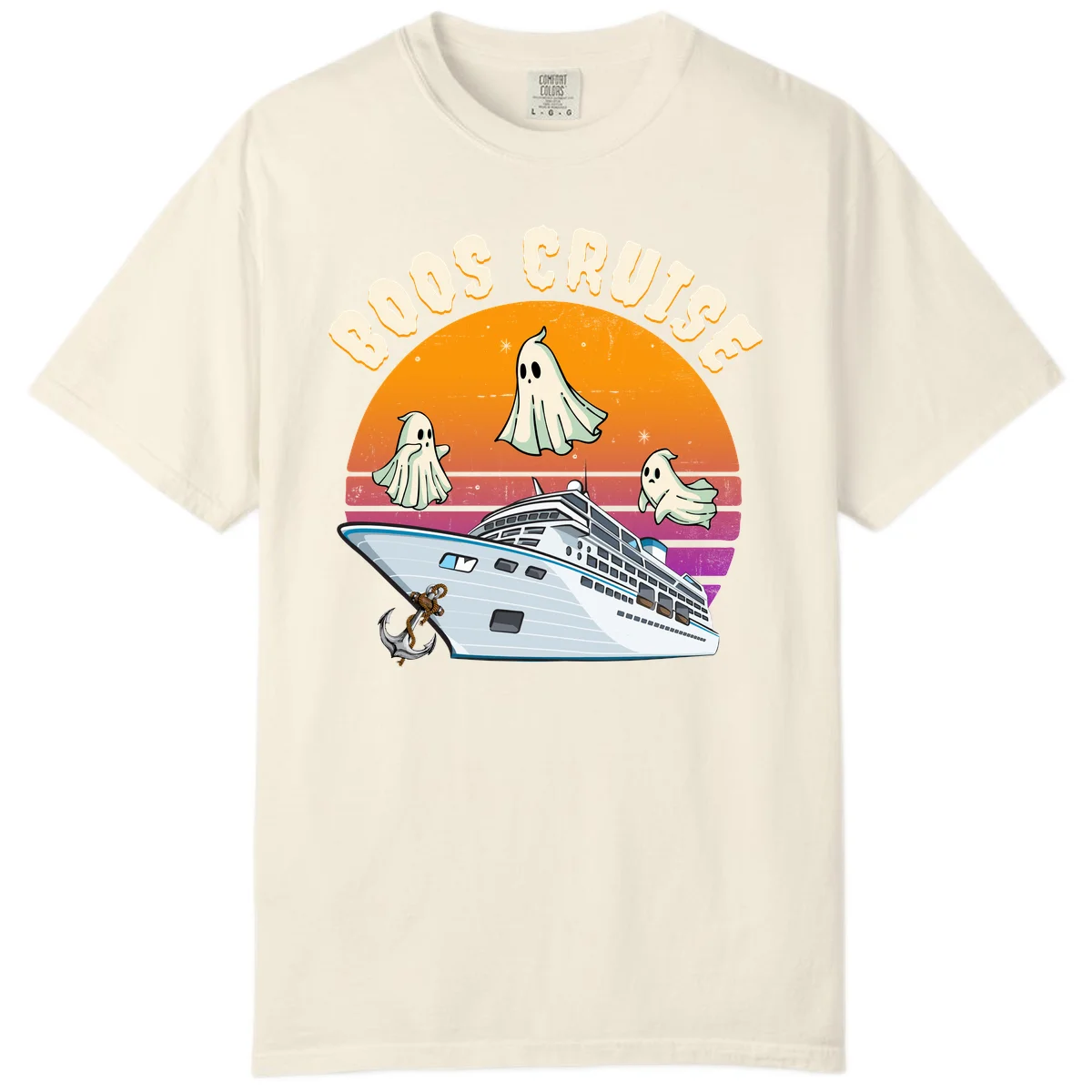 Boo Cruise Ship Ghost Halloween Comfort Color Tee in Ivory