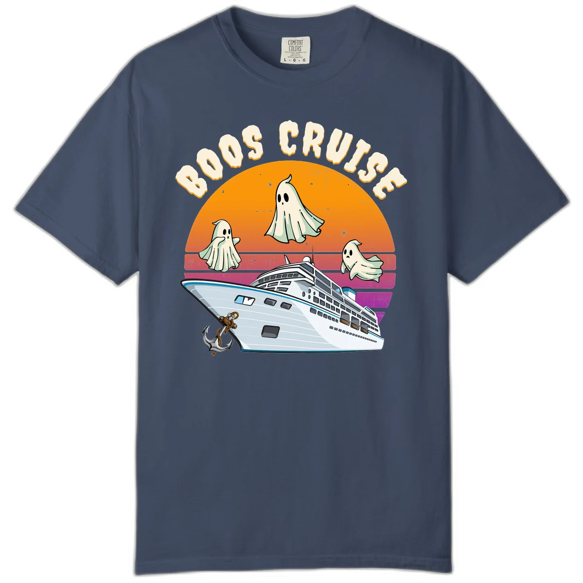 Boo Cruise Ship Ghost Halloween Comfort Color Tee in Midnight