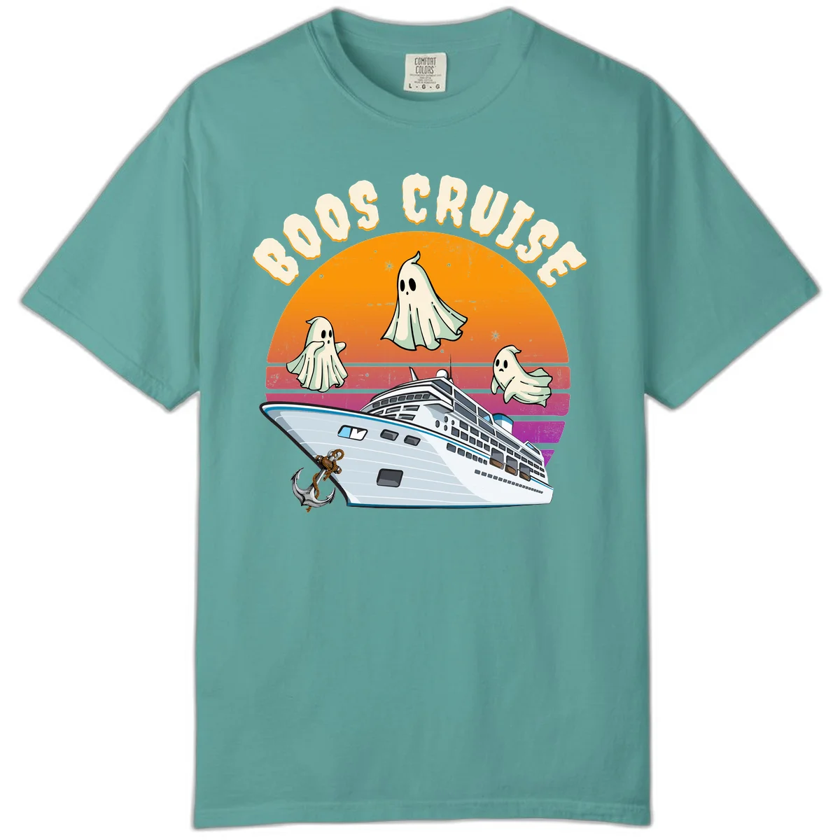 Boo Cruise Ship Ghost Halloween Comfort Color Tee in Seafoam