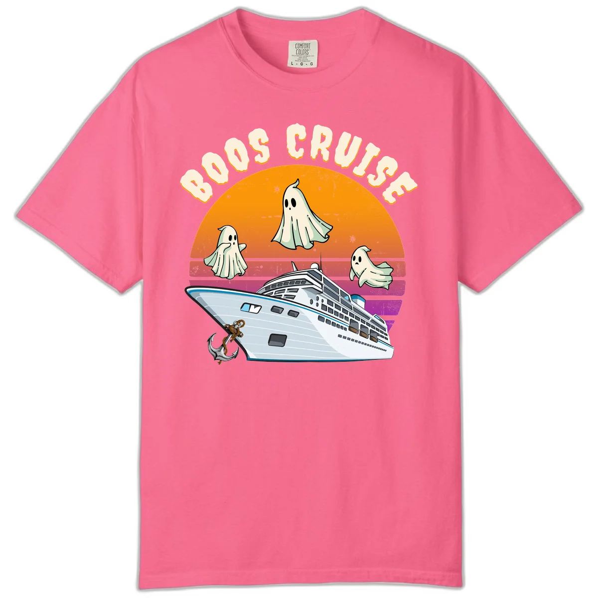 Boo Cruise Ship Ghost Halloween Comfort Color Tee in Crunchberry