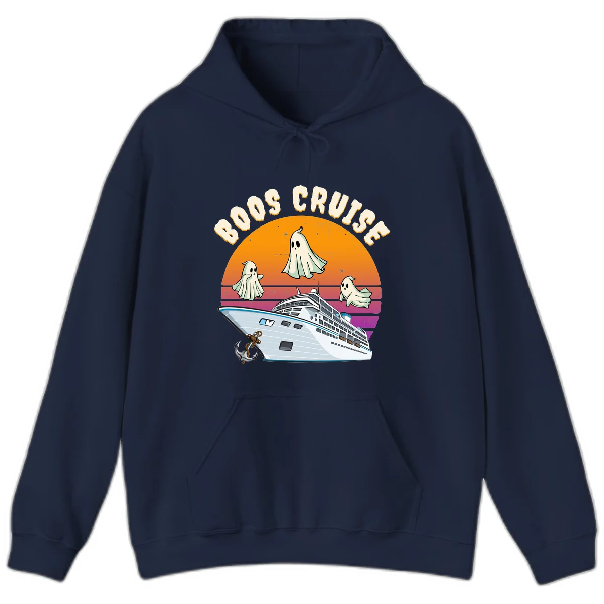 Boo Cruise Ship Ghost Halloween Hoodie in Navy