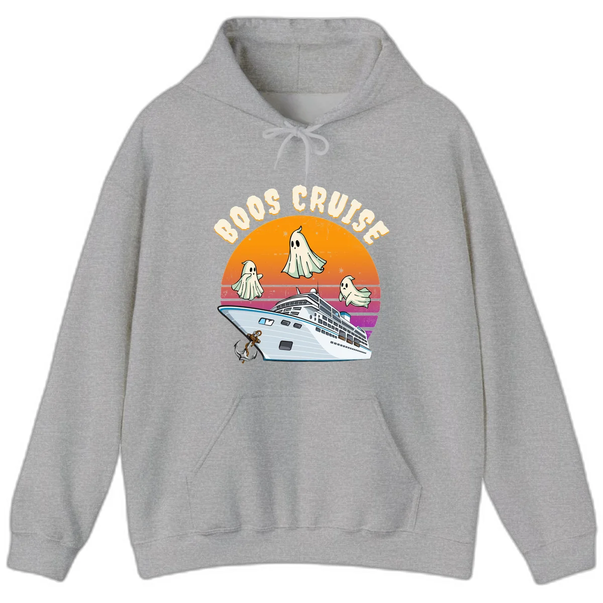 Boo Cruise Ship Ghost Halloween Hoodie in Sport Grey