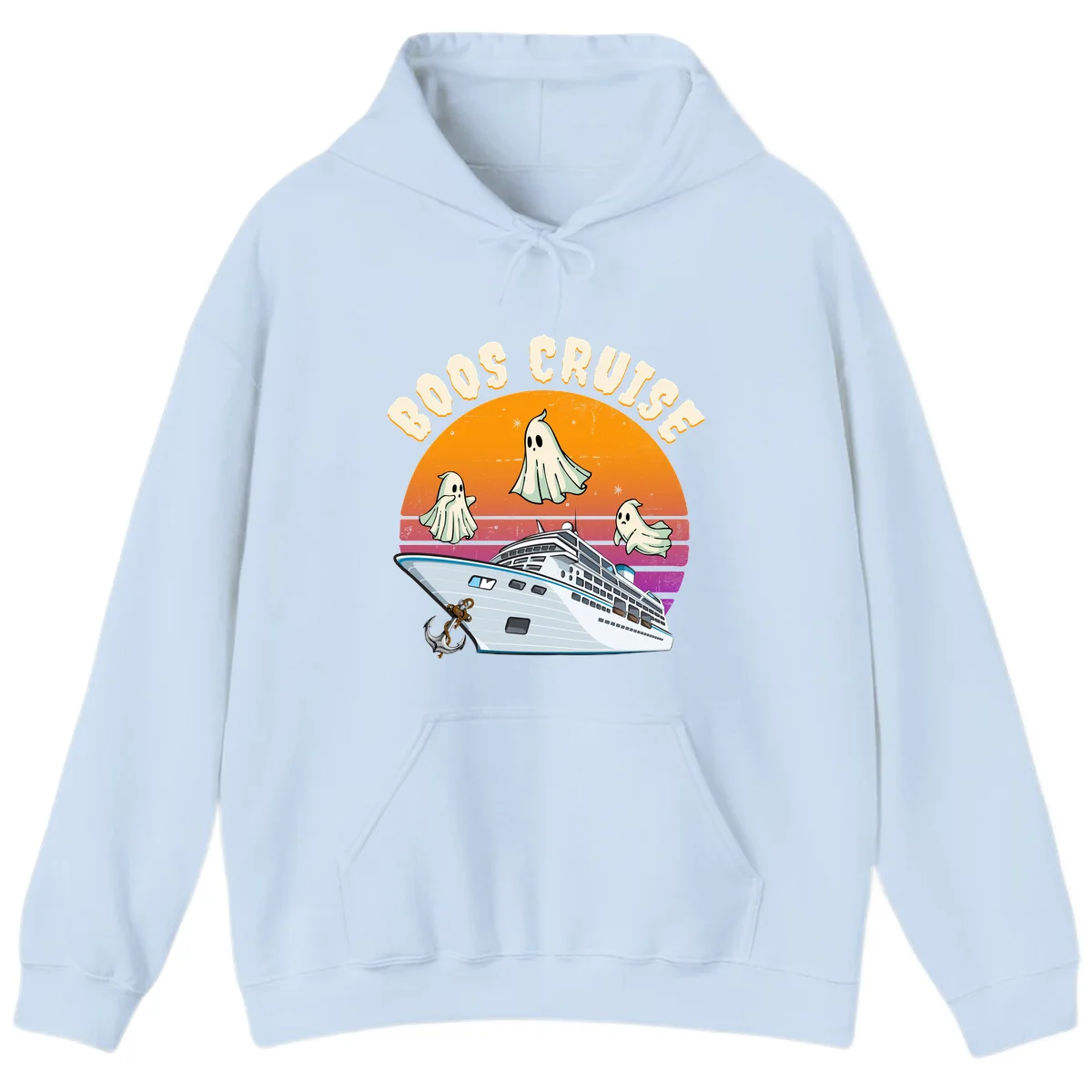 Boo Cruise Ship Ghost Halloween Hoodie in Light Blue