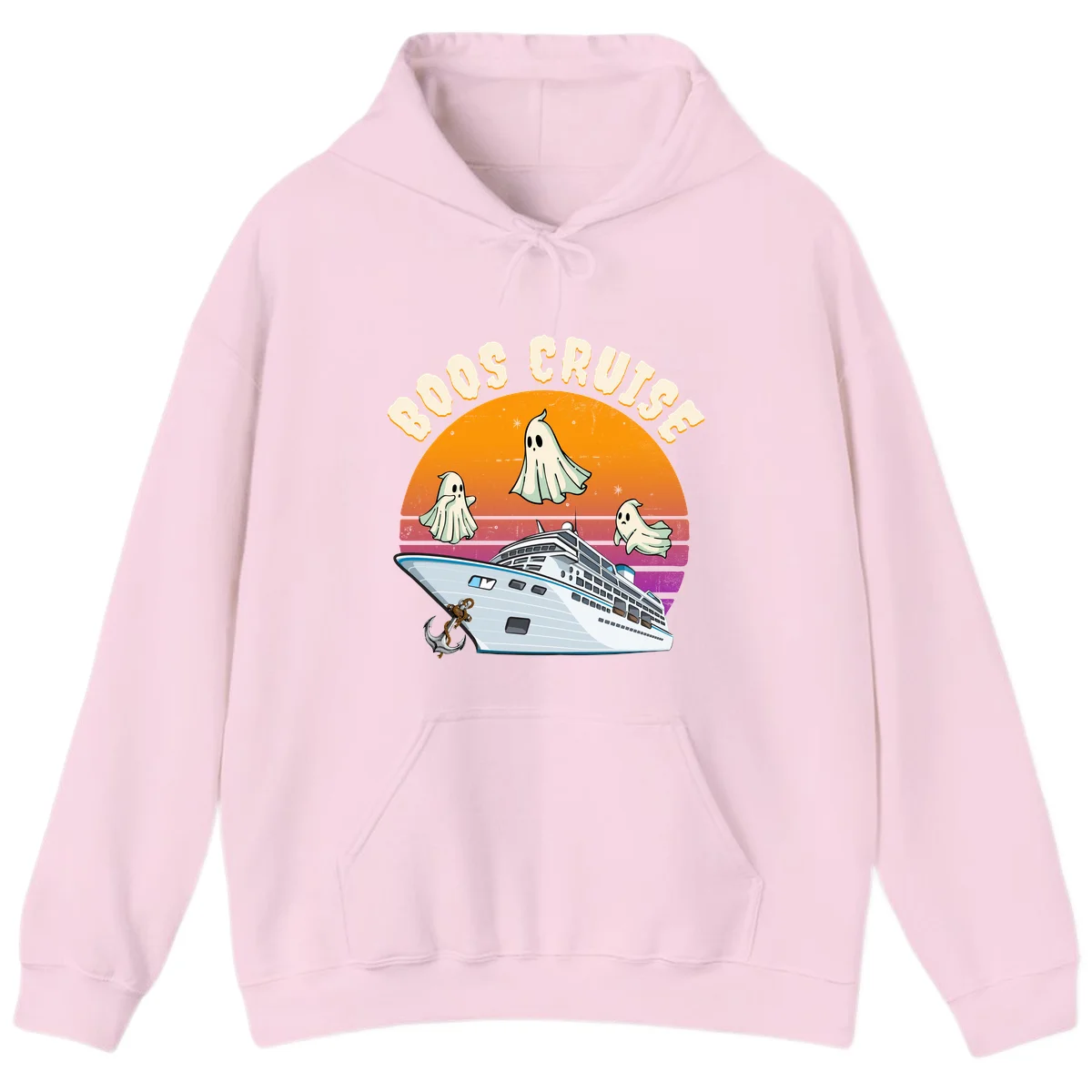 Boo Cruise Ship Ghost Halloween Hoodie in Light Pink